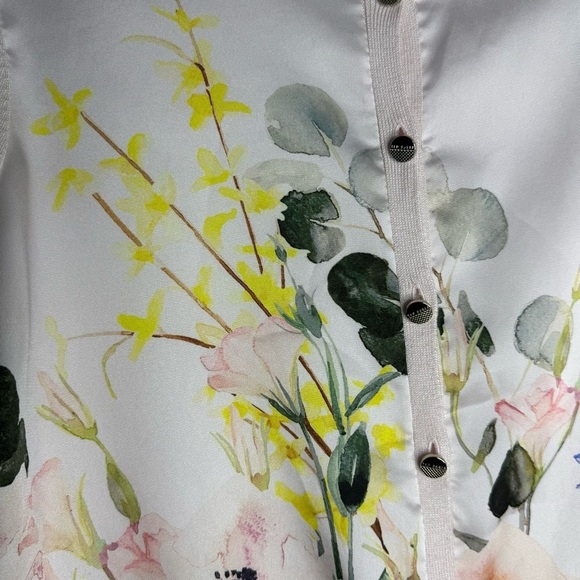 TED BAKER Mixed Media Silky Front Floral Pale Pink Cardigan Sweater Sz 1 (0-2) - Picture 6 of 13